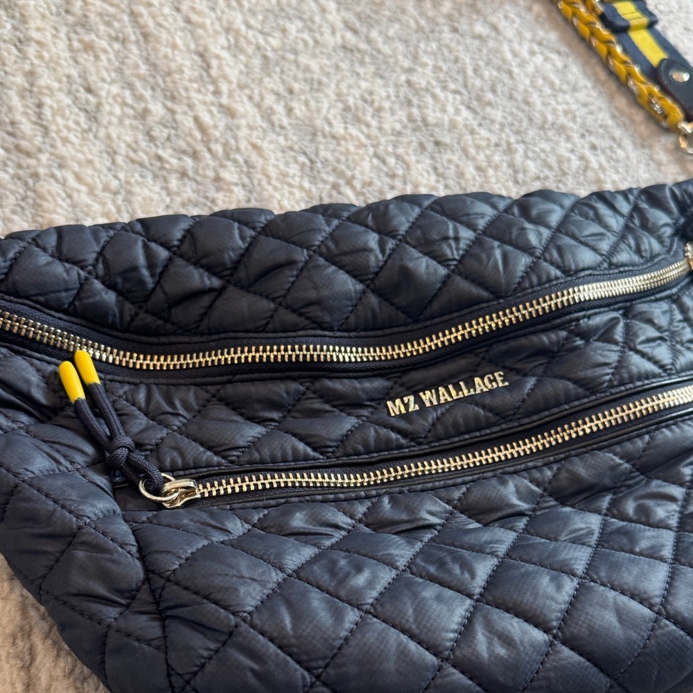 MZ Wallace Navy Quilted Crossbody Bag with Yellow Accents - Picture 5 of 12